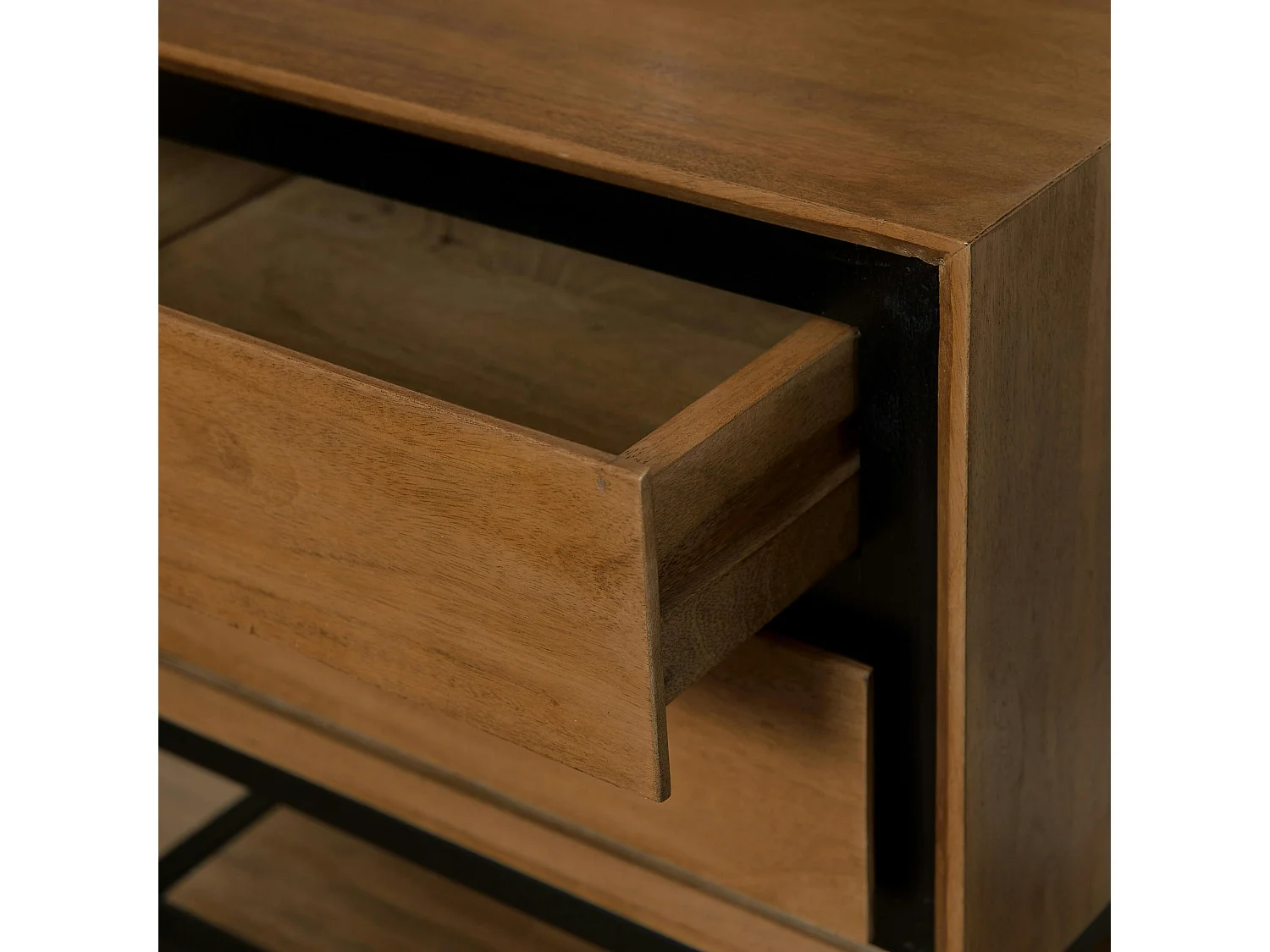 Table de chevet 2 tiroirs bois cadre noir UVEA