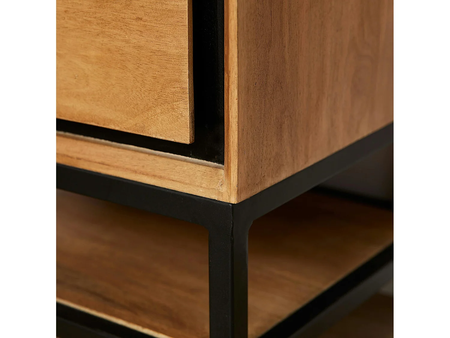 Table de chevet 2 tiroirs bois cadre noir UVEA