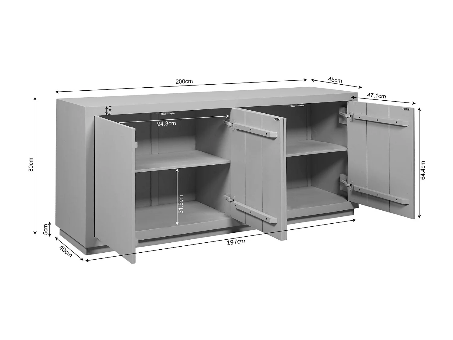 Buffet bois foncé 4 portes style minimaliste MONTARO