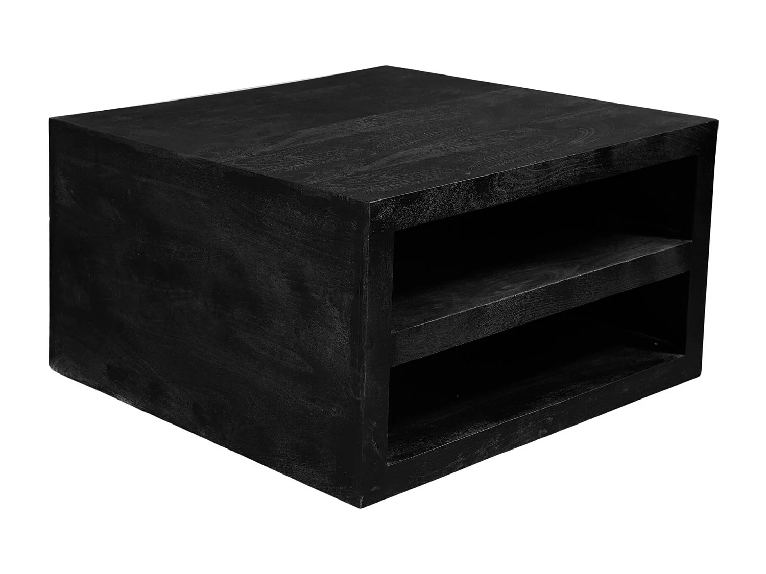 Table basse carrée bois noir avec rangement MONTARO