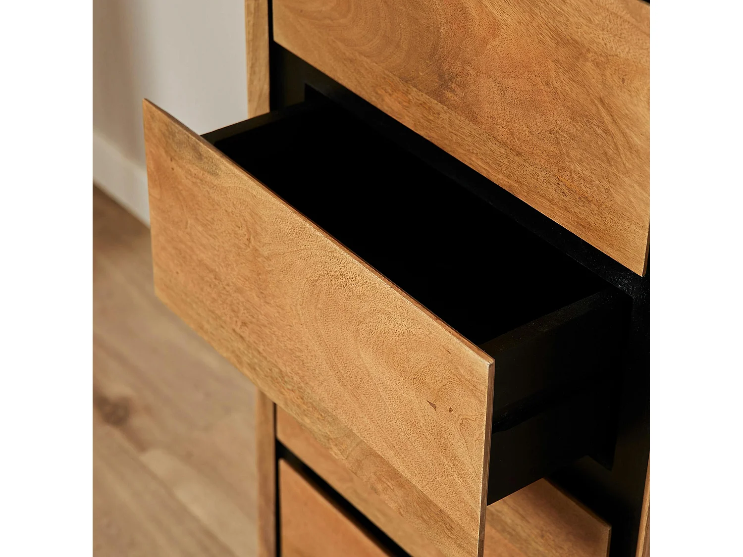 Commode étroite bois cadre noir 5 tiroirs UVEA