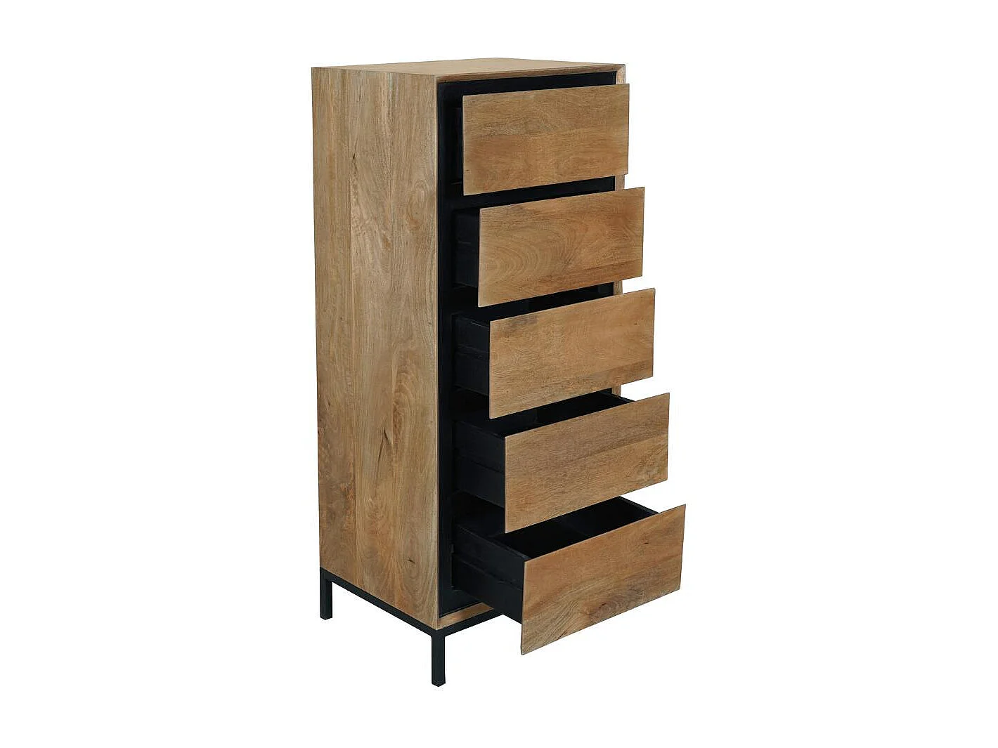 Commode étroite bois cadre noir 5 tiroirs UVEA