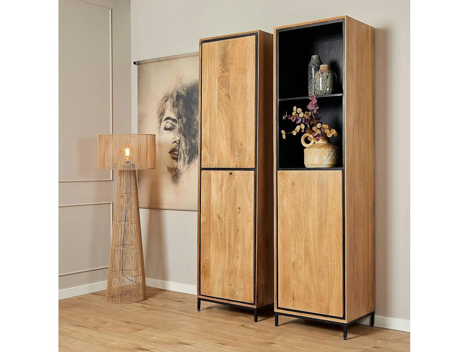 Colonne de rangement bois cadre noir 1 porte UVEA