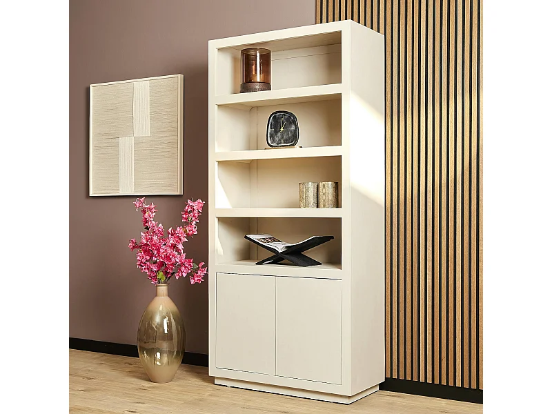 Bibliothèque salon bois sable MONTARO