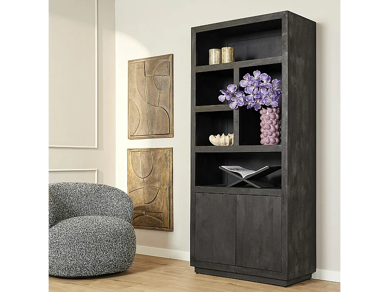 Bibliothèque haute bois noir 2 portes MONTARO