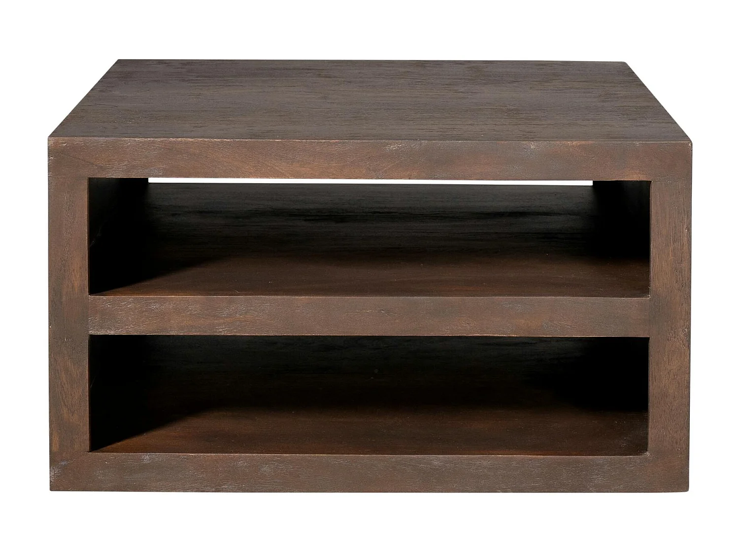 Table basse carrée bois foncé avec rangement MONTARO
