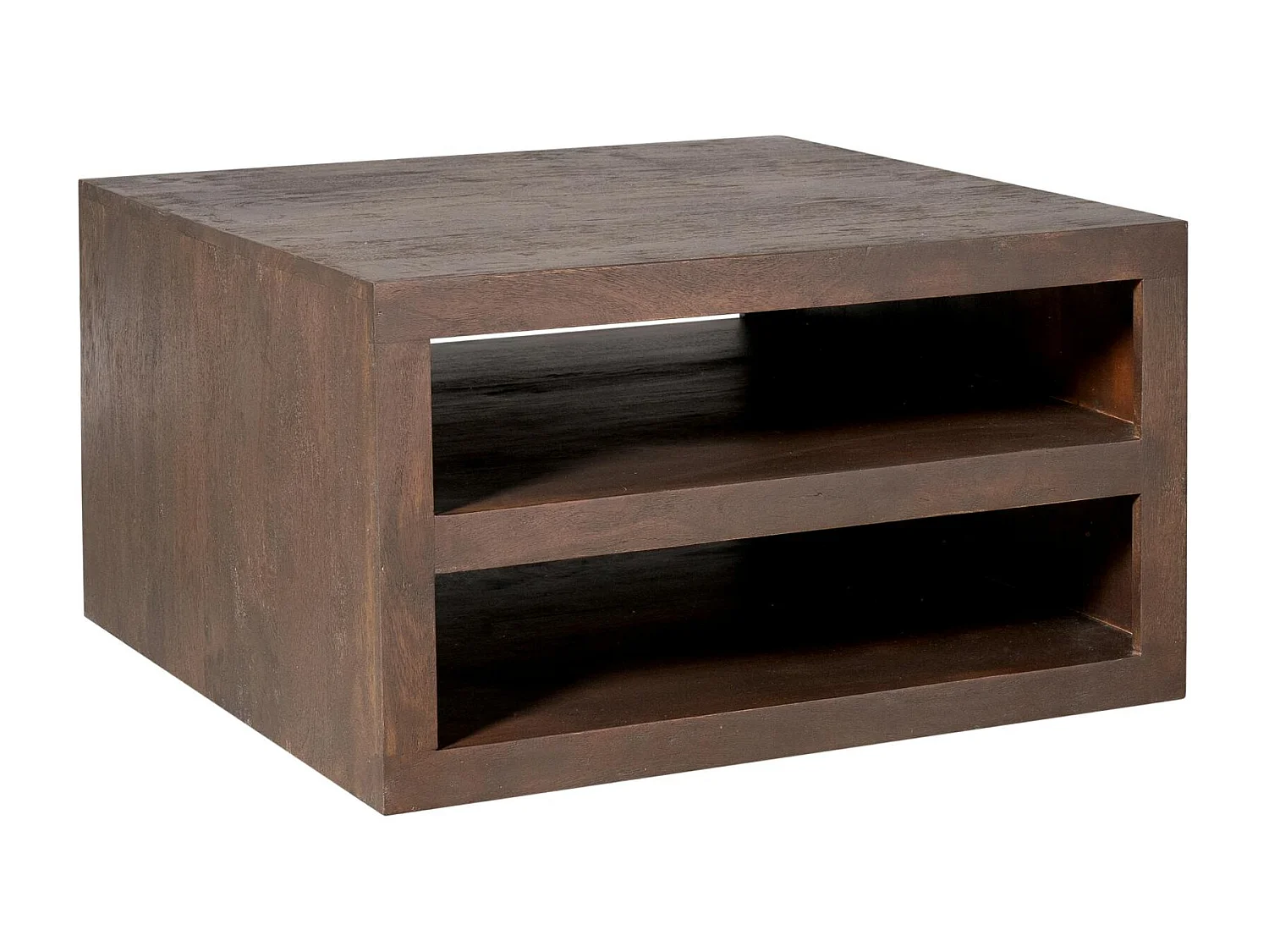 Table basse carrée bois foncé avec rangement MONTARO