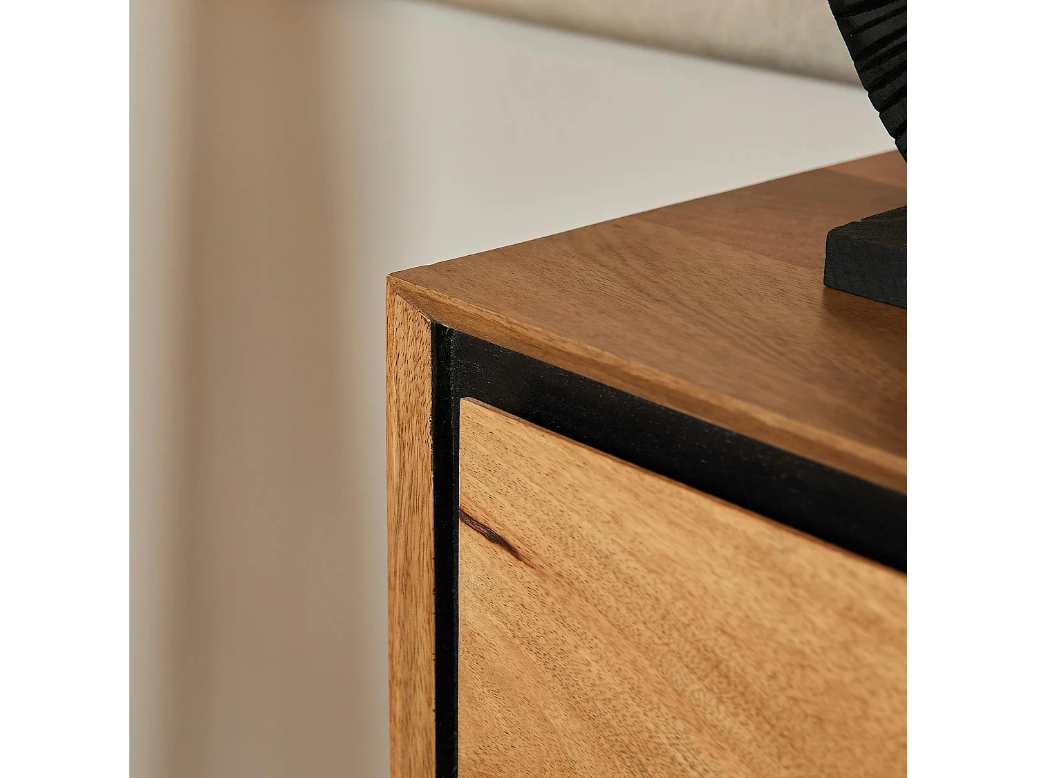 Grande console d'entrée bois cadre noir 3 tiroirs UVEA