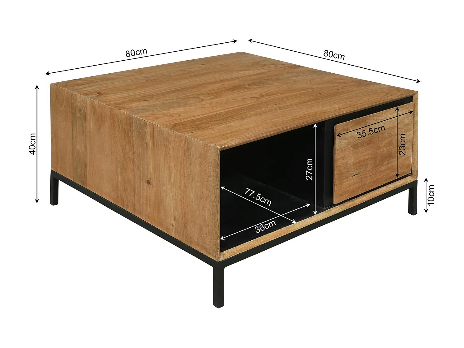 Table basse carrée bois cadre noir UVEA