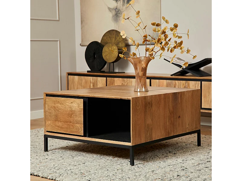 Table basse carrée bois cadre noir UVEA