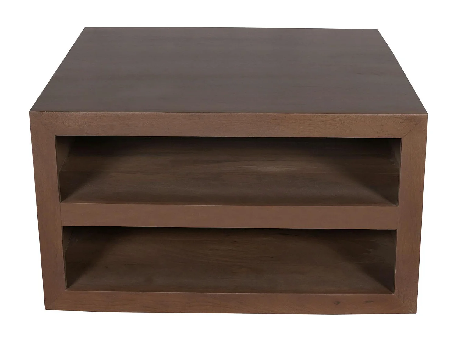 Table basse carrée effet noyer avec rangement MONTARO