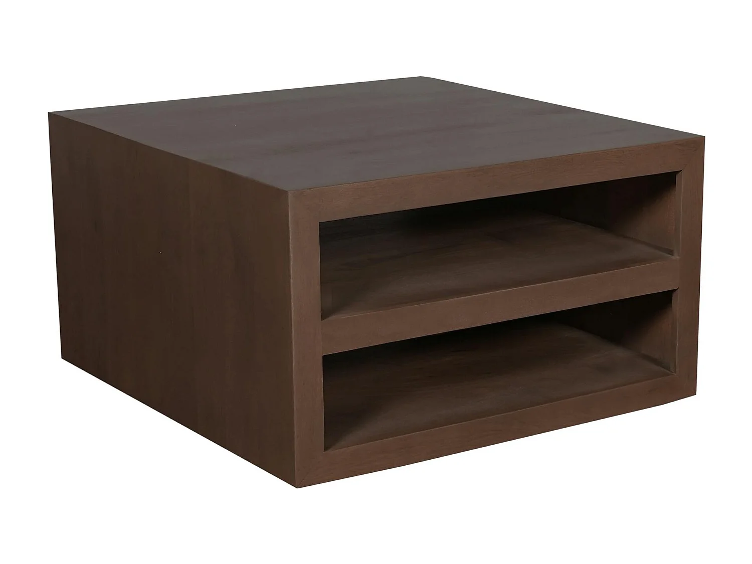 Table basse carrée effet noyer avec rangement MONTARO