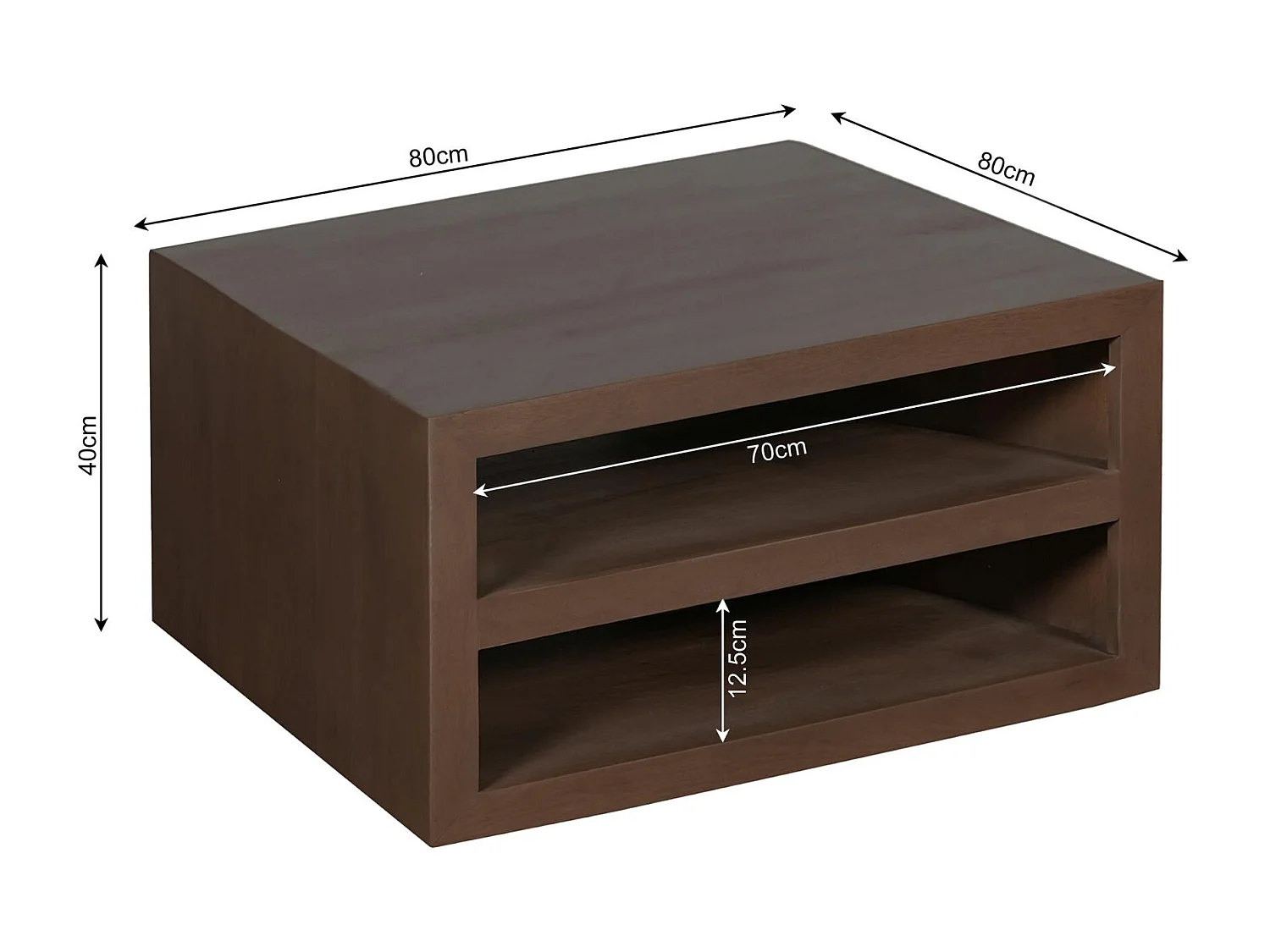 Table basse carrée effet noyer avec rangement MONTARO