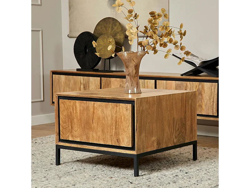 Petite table basse carrée bois cadre noir UVEA