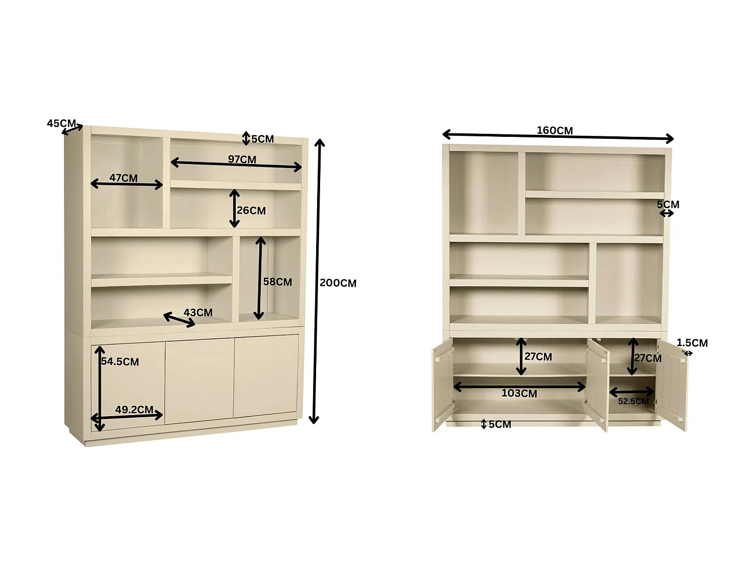 Grande bibliothèque bois sable style minimaliste MONTARO