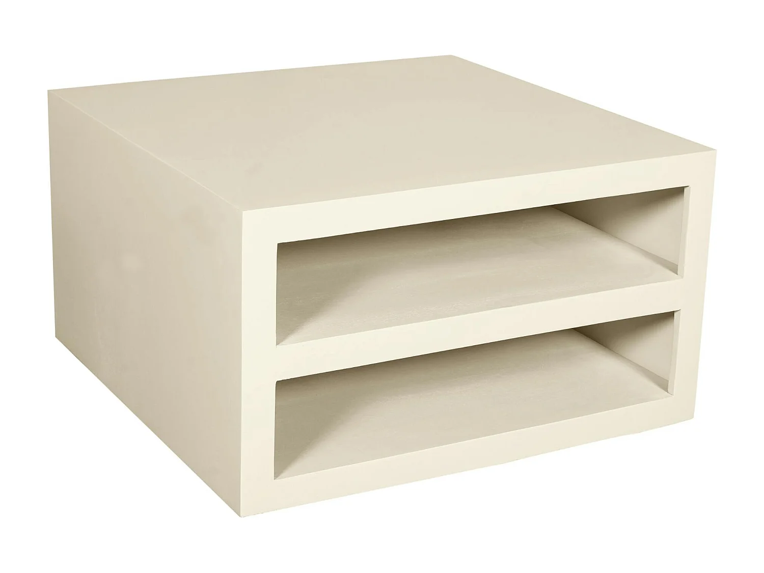 Table basse carrée bois sable avec rangement MONTARO