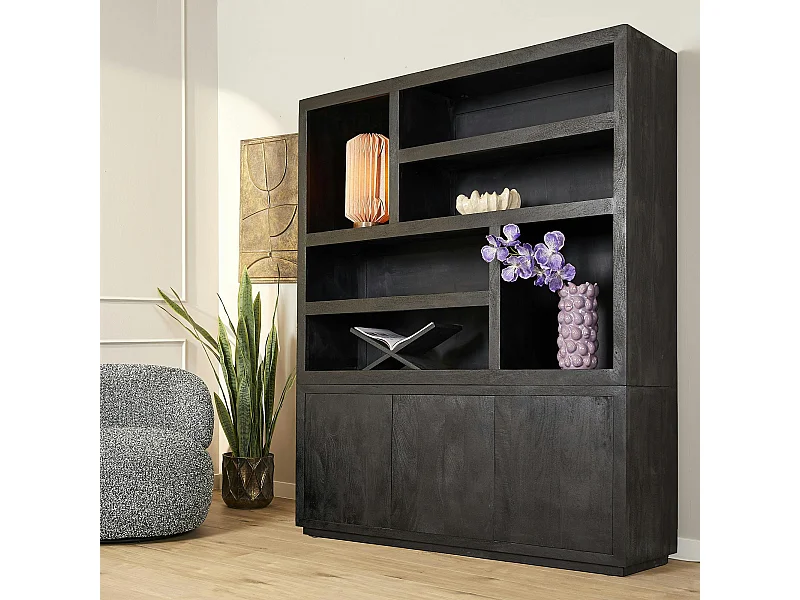 Grande bibliothèque bois noir style minimaliste MONTARO