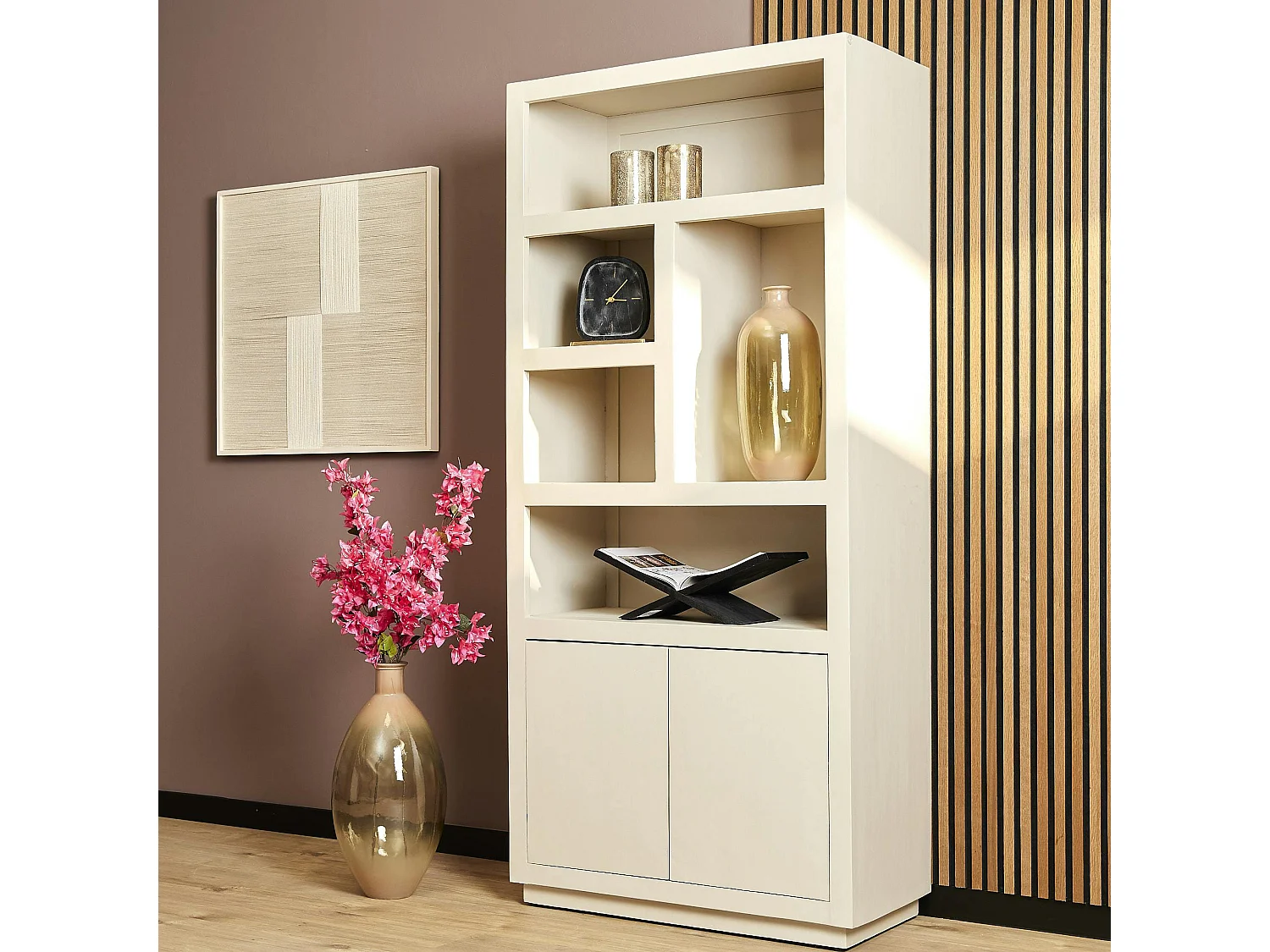 Bibliothèque haute bois sable 2 portes MONTARO