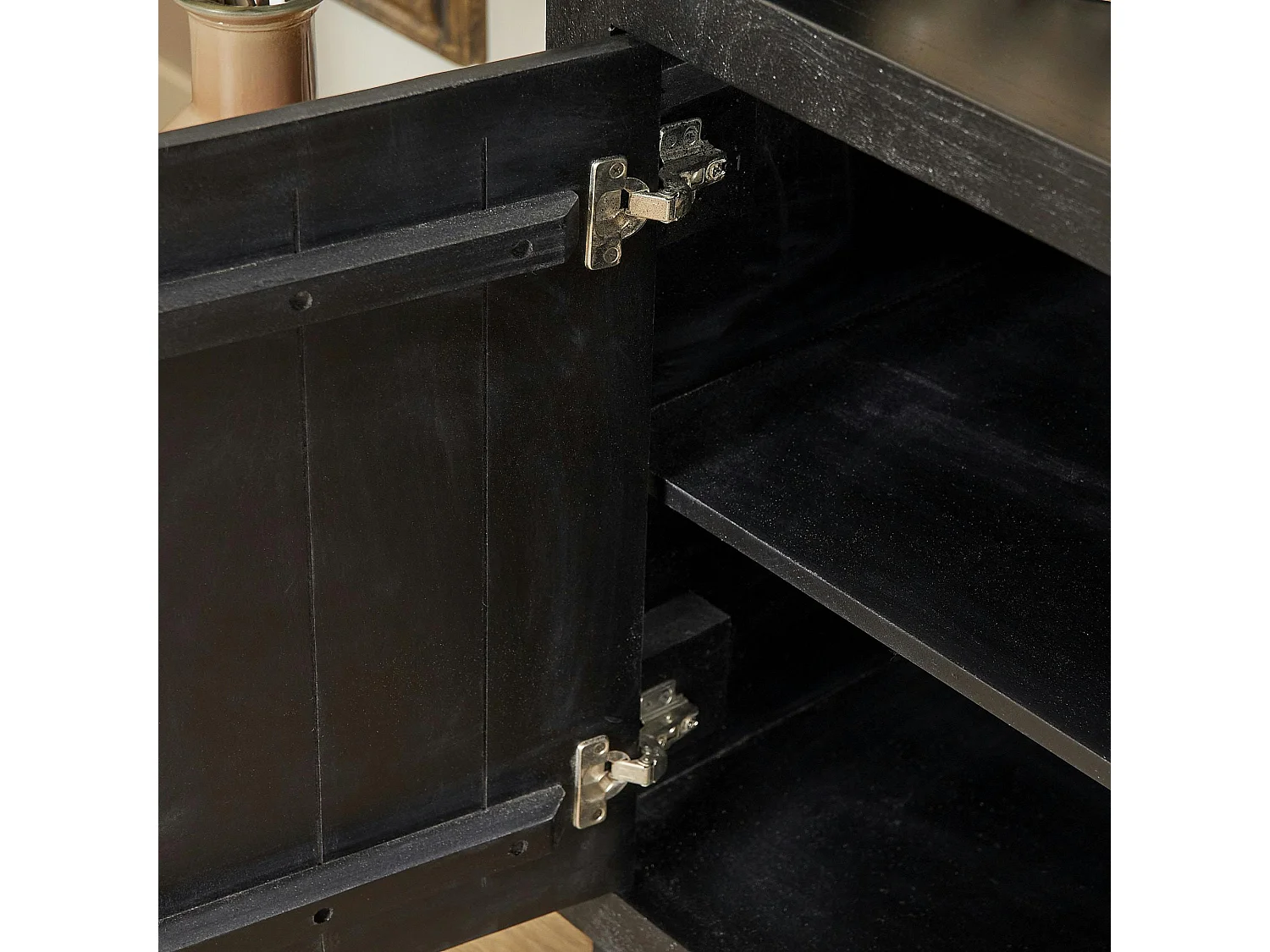 Bibliothèque salon bois noir MONTARO