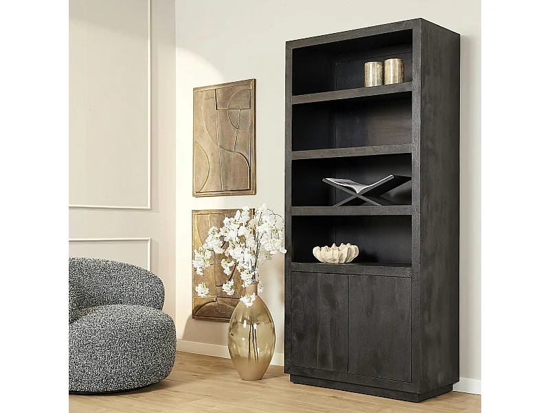 Bibliothèque salon bois noir MONTARO