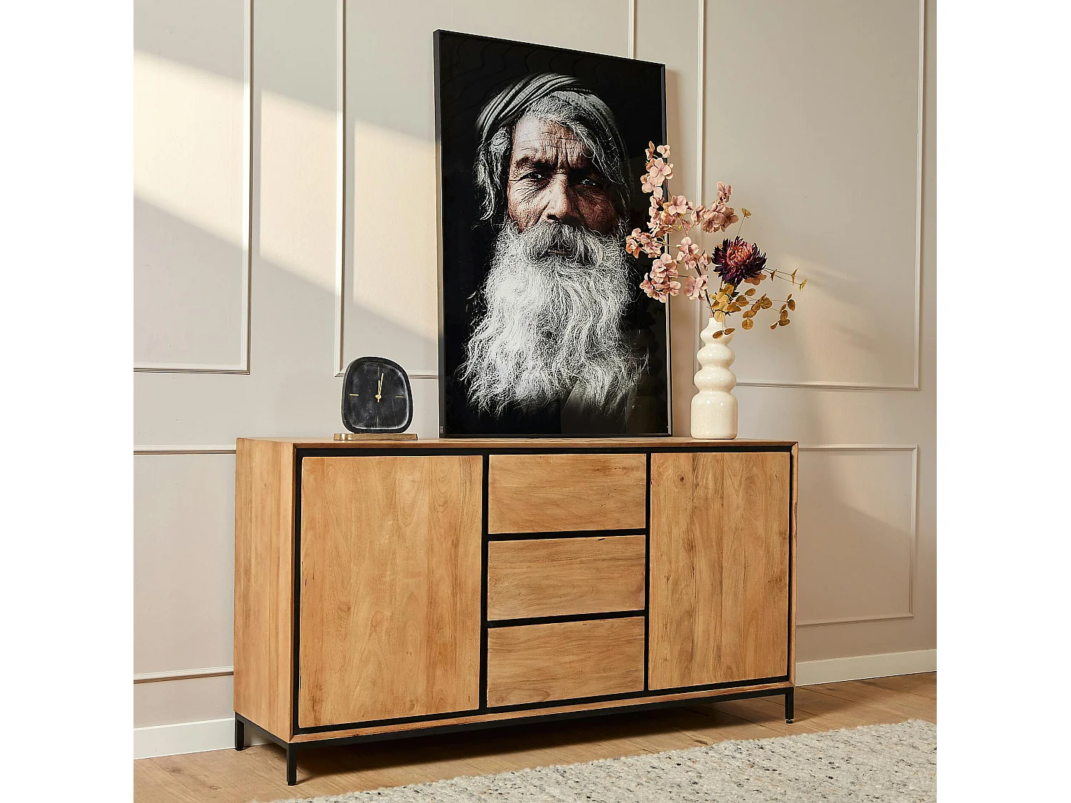 Buffet bois cadre noir 2 portes UVEA