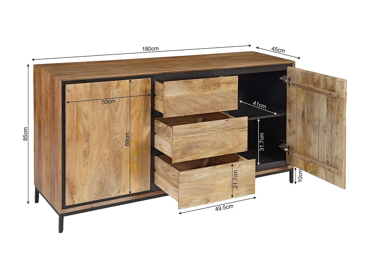 Buffet bois cadre noir 2 portes UVEA