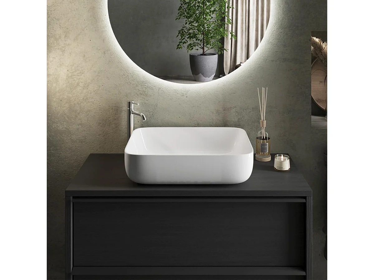 Meuble Vasque 105cm suspendu 2 tiroirs aspect bois noir - TERAS