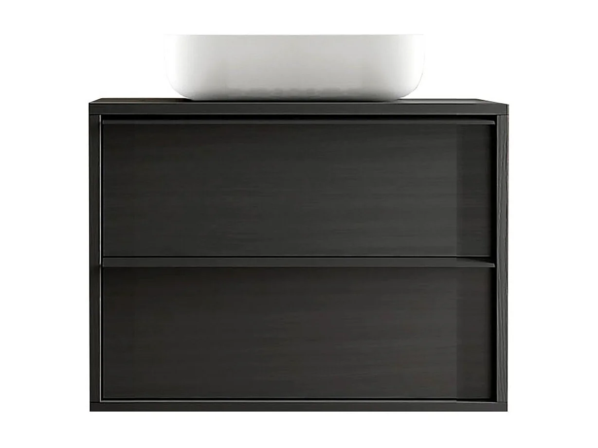 Meuble Vasque 92cm suspendu 2 tiroirs aspect bois noir - TERAS