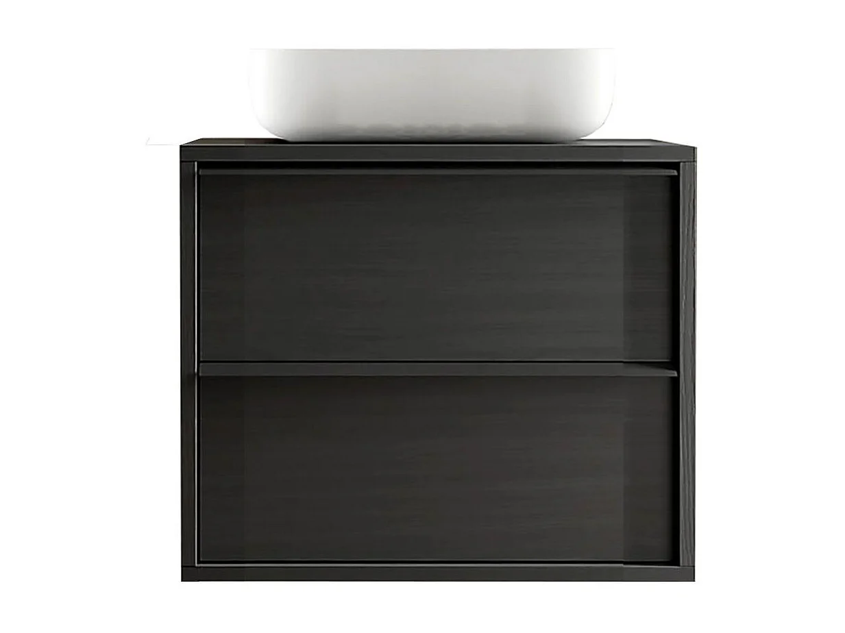 Meuble Vasque 79cm suspendu 2 tiroirs aspect bois noir - TERAS