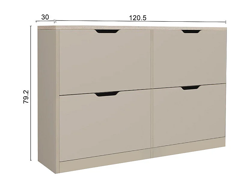 Meuble à chaussures avec 4 compartiments abattants - Beige et effet travertin - LOTULA