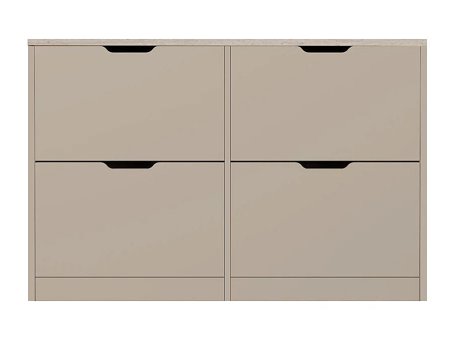 Meuble à chaussures avec 4 compartiments abattants - Beige et effet travertin - LOTULA