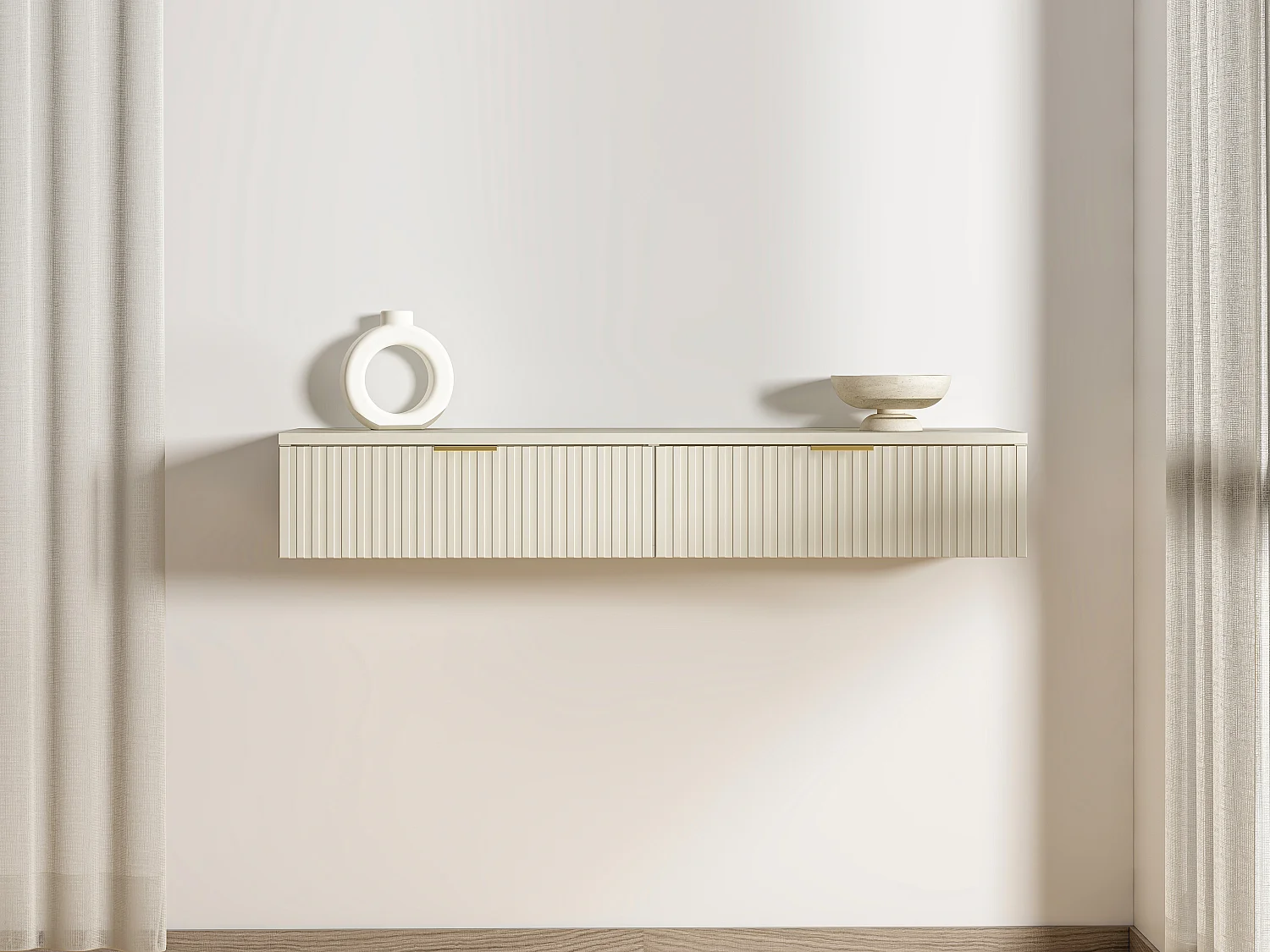 Console suspendue avec 2 tiroirs - Beige - FRALYN
