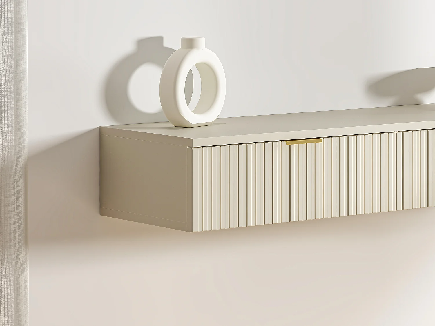 Console suspendue avec 2 tiroirs - Beige - FRALYN