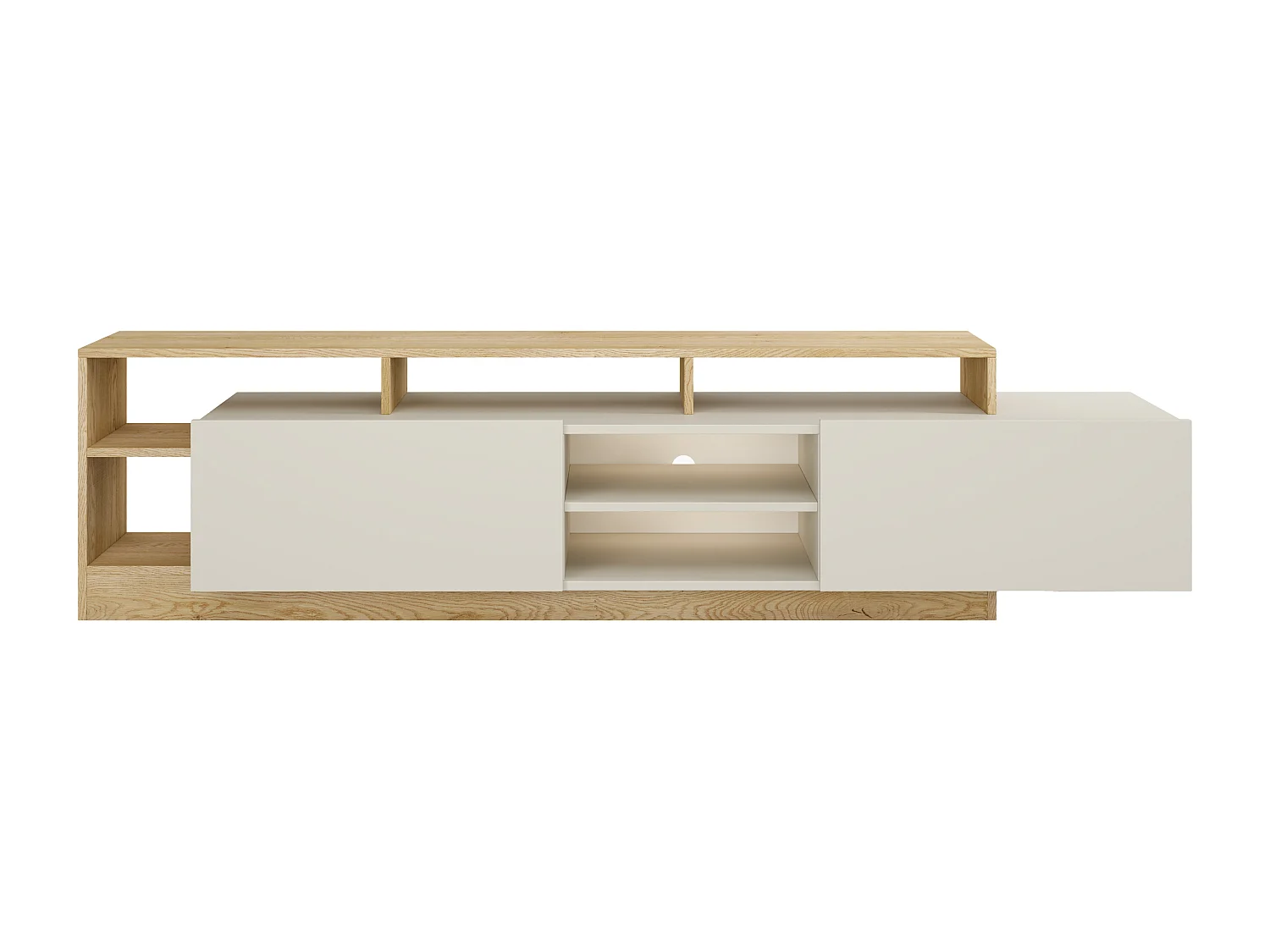Meuble TV 2 portes et 6 niches avec LEDs - Beige et naturel clair - IDESIA