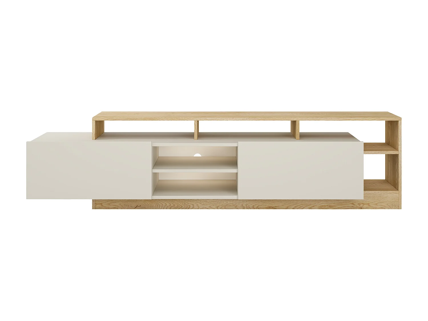 Meuble TV 2 portes et 6 niches avec LEDs - Beige et naturel clair - IDESIA
