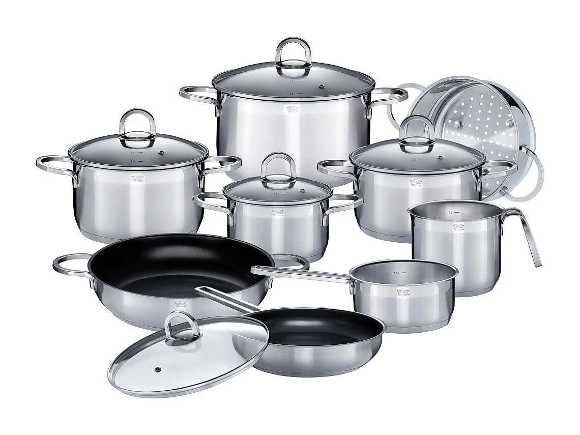 GSW Alara Kochgeschirr 14-teilig aus Edelstahl für alle Herdarten, Induktion, Komplettset mit Deckeln