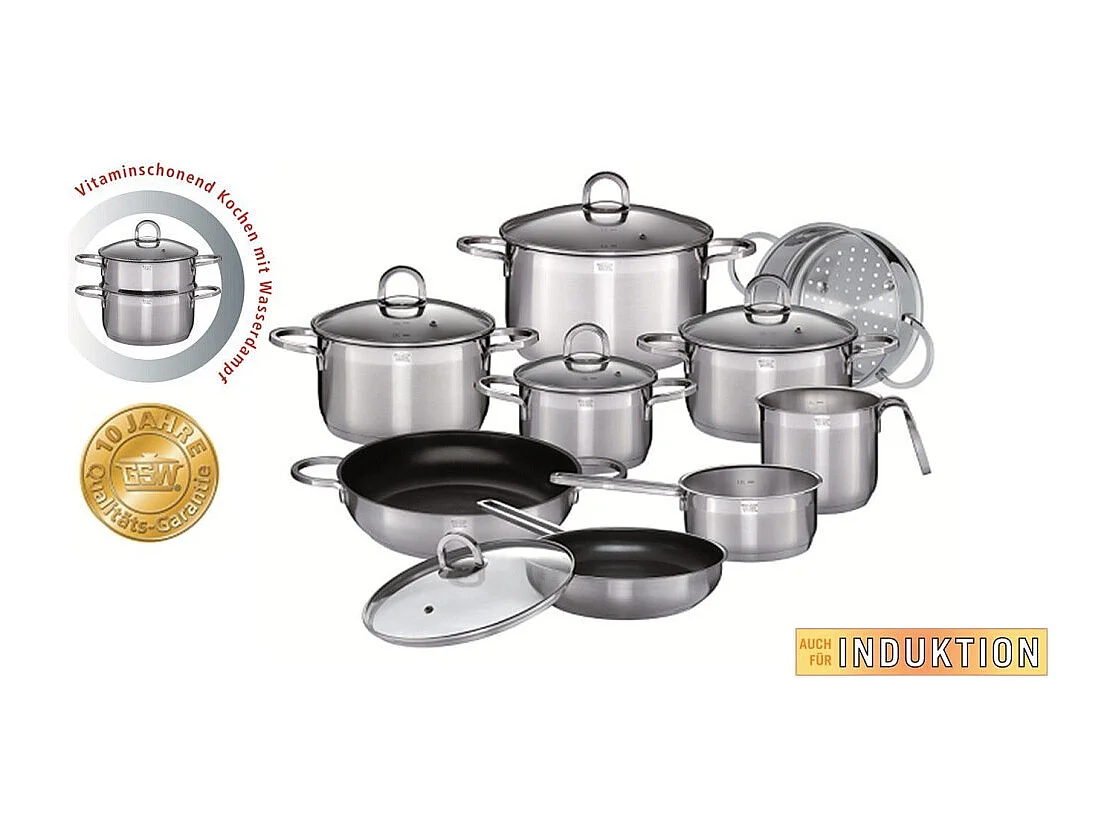 GSW Alara Kochgeschirr 14-teilig aus Edelstahl für alle Herdarten, Induktion, Komplettset mit Deckeln