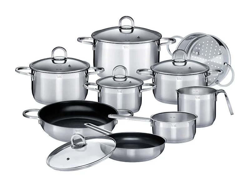 GSW Alara Kochgeschirr 14-teilig aus Edelstahl für alle Herdarten, Induktion, Komplettset mit Deckeln