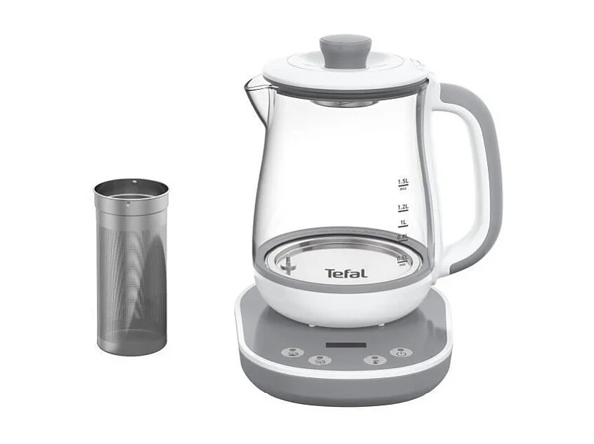 Machine à thé en verre 1,5 L, 8 réglages, panier à thé amovible inox