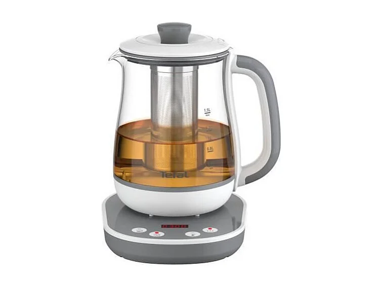 Machine à thé en verre 1,5 L, 8 réglages, panier à thé amovible inox