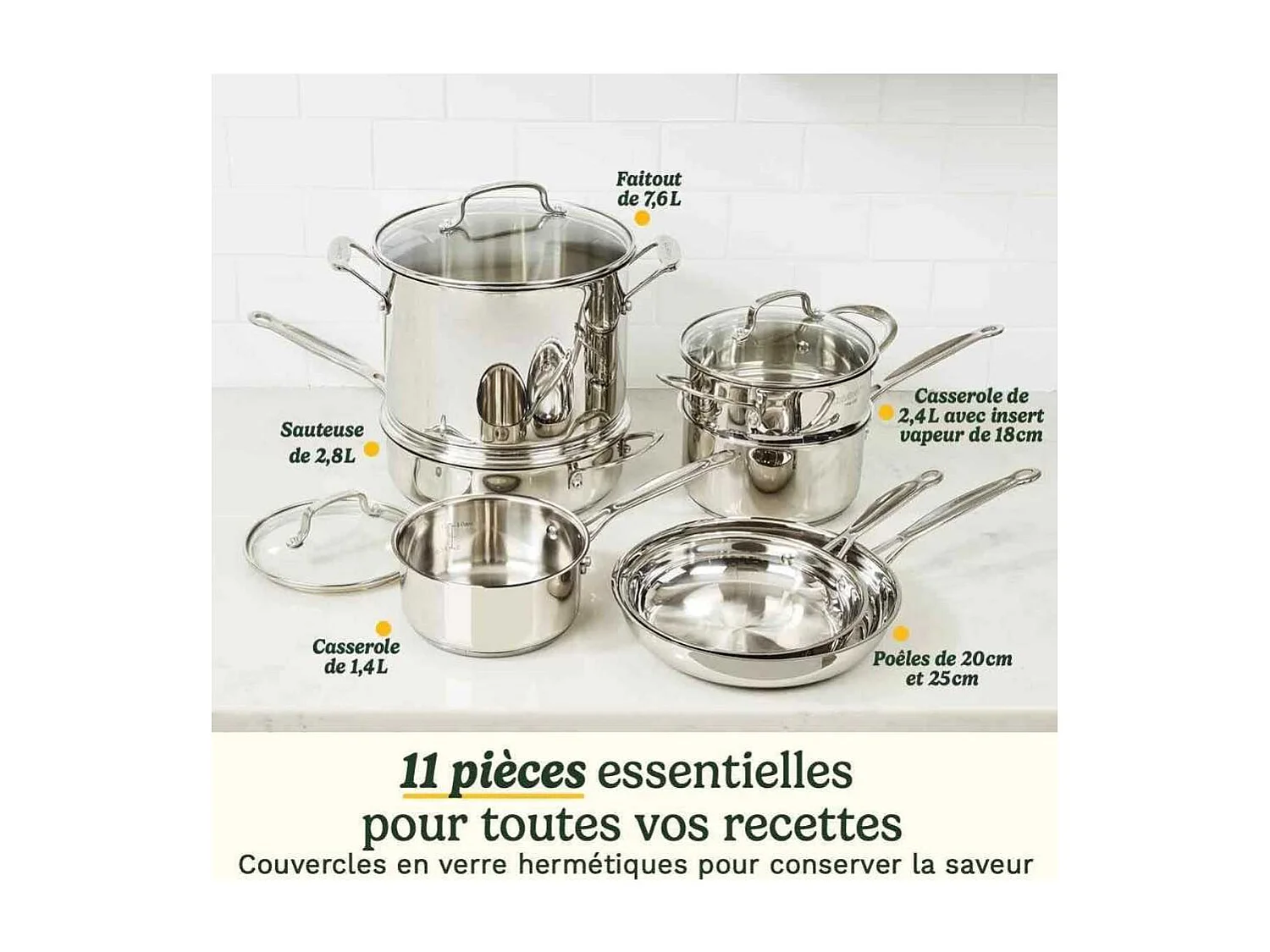 Batterie de cuisine - Tous feux dont induction - CUISINART - 77-11G - Acier inoxydable - 11 pieces
