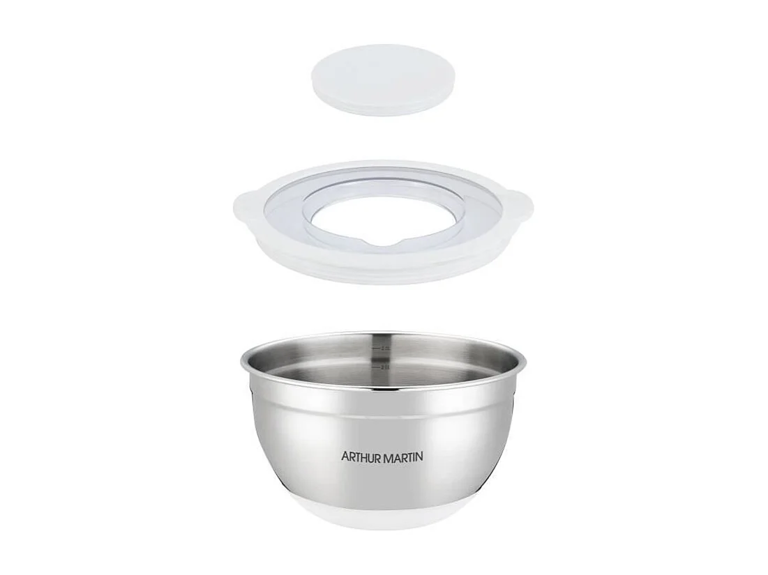 Set de 3 saladiers inox Arthur Martin 16-24 cm avec couvercles hermétiques et fond silicone antidérapant