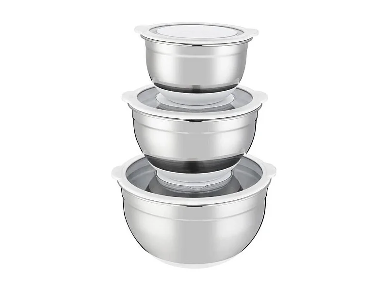 Set de 3 saladiers inox Arthur Martin 16-24 cm avec couvercles hermétiques et fond silicone antidérapant