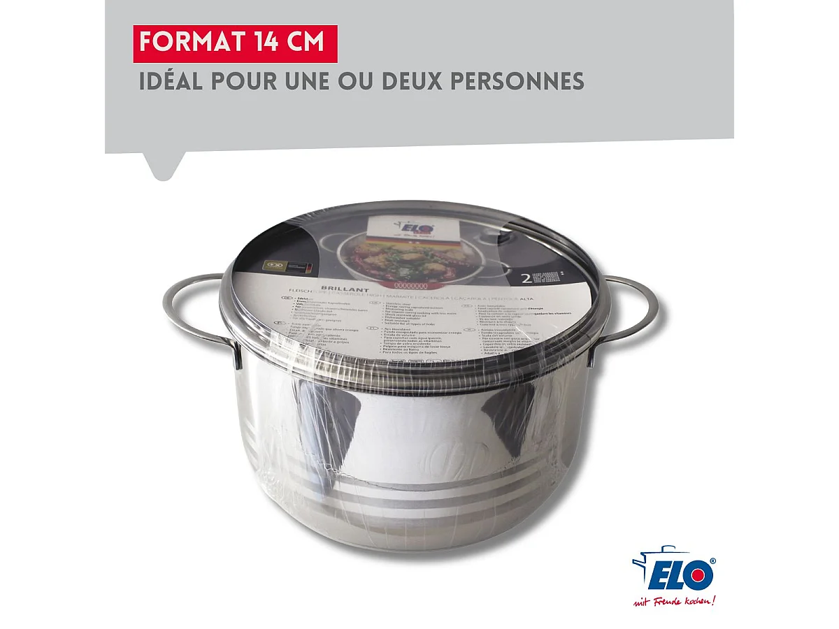 Set aus 2 Edelstahltöpfen Ohne PFAS 12 und 14 cm Elo Glänzend - Für Alle Herdarten Geeignet, Antihaftbeschichtet, Langlebig