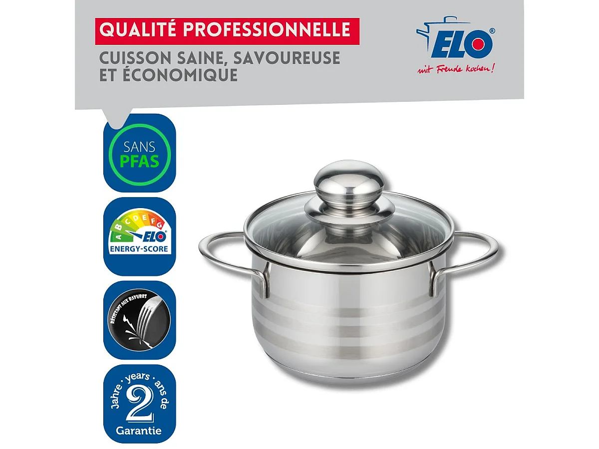 Set aus 2 Edelstahltöpfen Ohne PFAS 12 und 14 cm Elo Glänzend - Für Alle Herdarten Geeignet, Antihaftbeschichtet, Langlebig