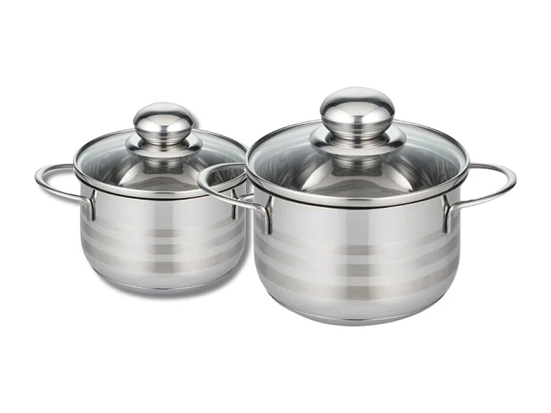 Set aus 2 Edelstahltöpfen Ohne PFAS 12 und 14 cm Elo Glänzend - Für Alle Herdarten Geeignet, Antihaftbeschichtet, Langlebig