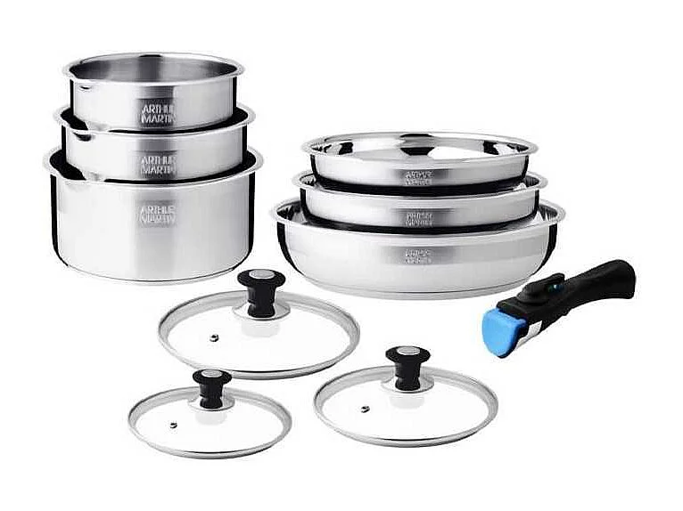 Induktions-Kochgeschirr-Set Arthur Martin AM0006, 10-teilig, Edelstahl 18/10 mit abnehmbarem Griff