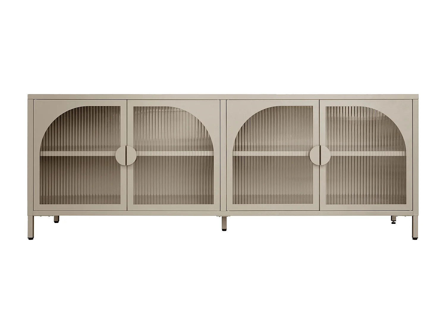 Meuble TV avec 4 portes en métal et verre trempé cannelé - Taupe - AYSELA