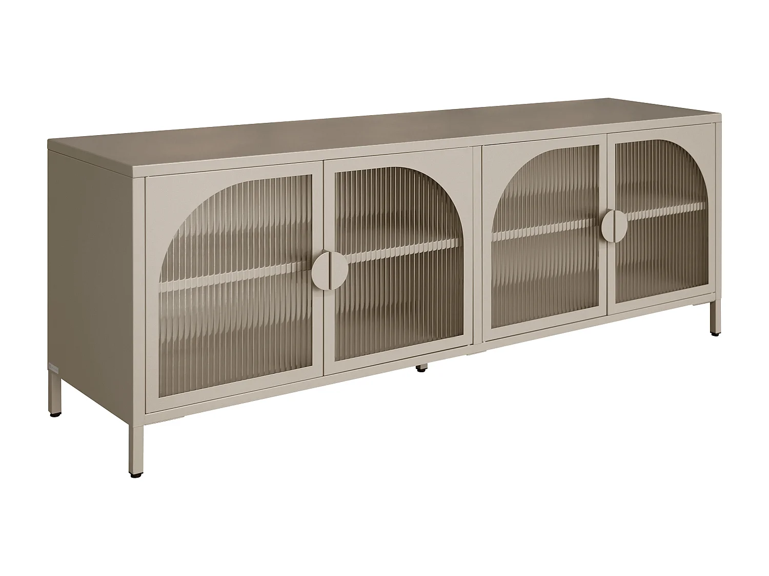 Meuble TV avec 4 portes en métal et verre trempé cannelé - Taupe - AYSELA
