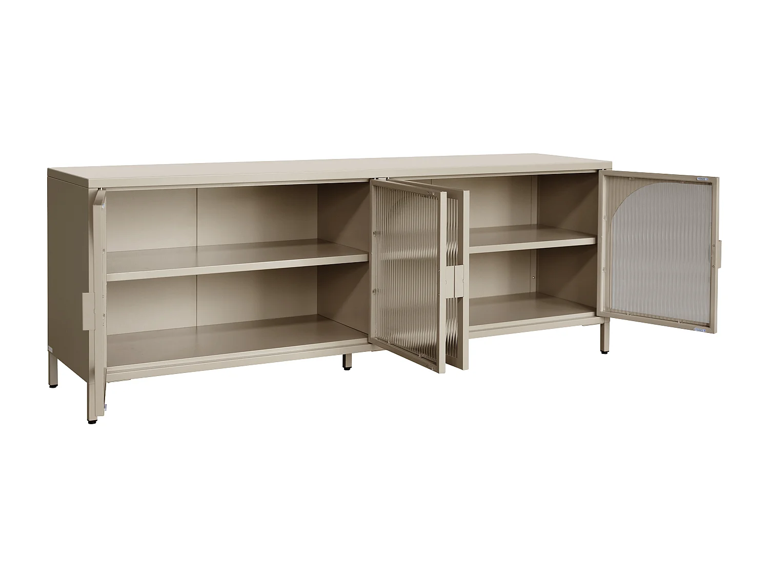 Meuble TV avec 4 portes en métal et verre trempé cannelé - Taupe - AYSELA